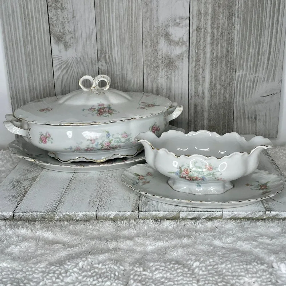 Antique Schönwald R.S.A.G. Bavaria Porcelain Covered Serving Dish, Platter, & Gr